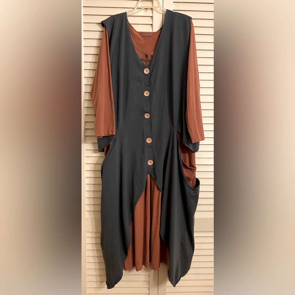 Blue Fish / Barclay Boho Sleeveless Slate Blue Calligrapher's Jacket / Vest